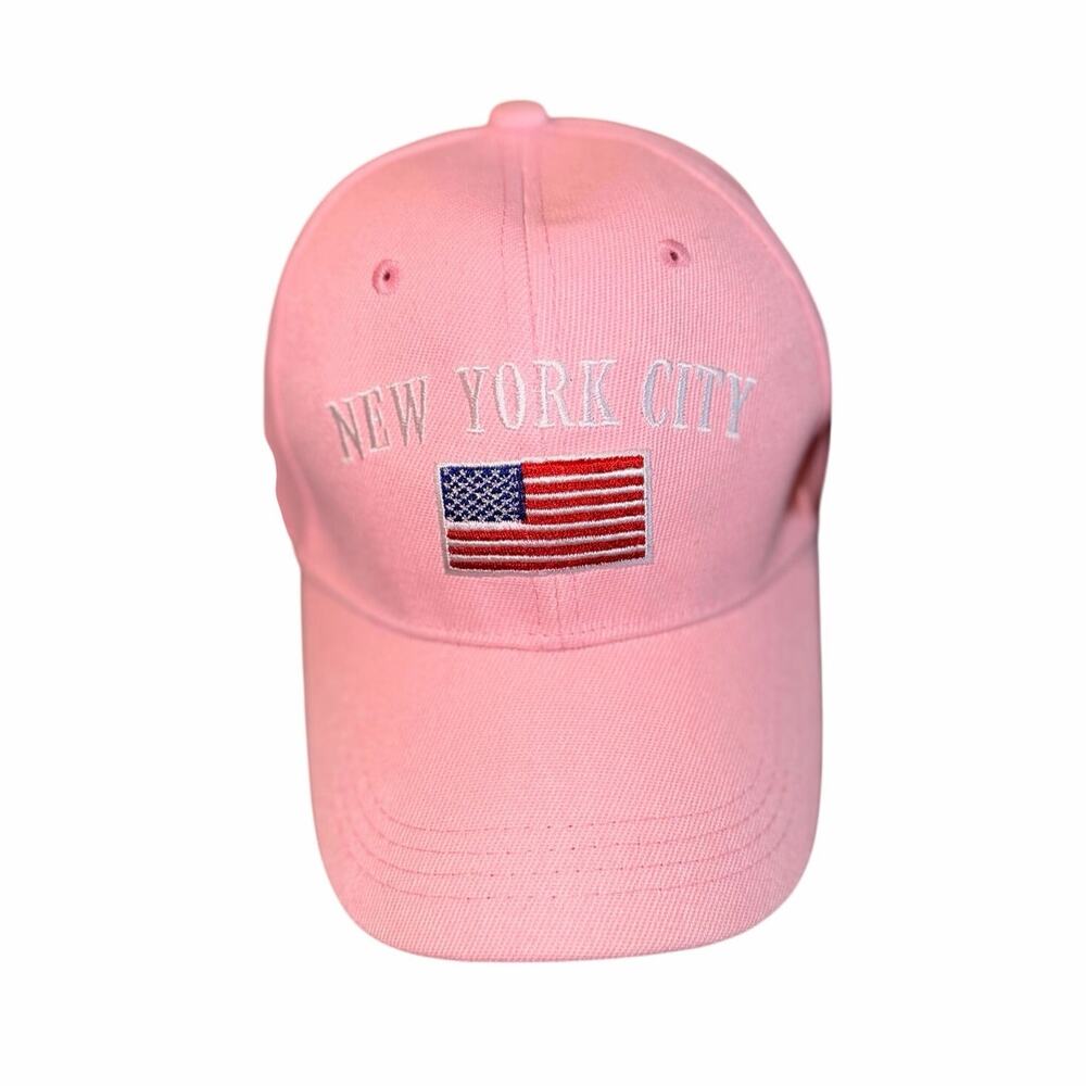 NWT Pink New York City American Flag Embroidered Adjustable Cap